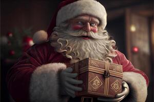 Santa Claus Tenere un' festivo regalo scatola allegro Natale foto