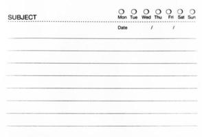 il foglio di carta ha spazi per riempire il materia, Data e testo. foto