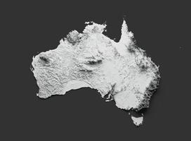 mappa dell'australia mappa dell'altezza del colore in rilievo ombreggiato su sfondo bianco illustrazione 3d foto