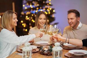 amici festeggiare Natale festa Tenere vino foto