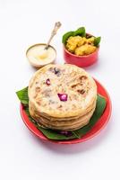 puran Poli, puran Roti, oligo, obbatto, o bobbatlu, è indiano dolce piadina a partire dal Maharashtra foto