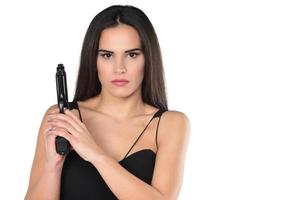 bellissimo pericoloso donne Tenere un' pistola foto