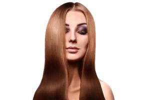 meraviglioso caucasico moda modello con Perfetto dritto lungo Marrone capelli e rendere su foto