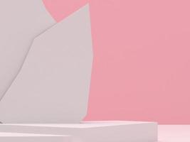 bianca pietra podio prodotti Schermo minimo modello 3d rendere. scena davanti Visualizza rosa camera e rosa sfondo podio forma natura. In piedi mostrare cosmetico Prodotto. palcoscenico vetrina su piedistallo podio. foto