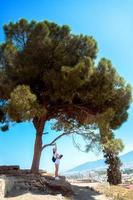 elegante ragazza sta vicino un' grande albero foto