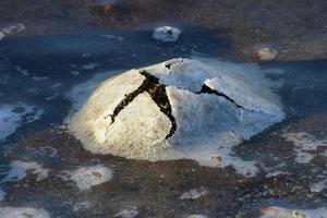 roccia screpolatura attraverso il ghiaccio nel aumentare nel il lofoten isole, Norvegia nel il inverno. foto