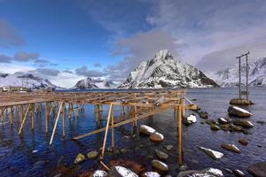 inverno tempo nel reina, lofoten isole, Norvegia. foto