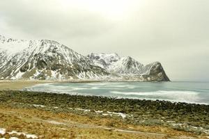 unstad spiaggia, lofoten isole, Norvegia foto