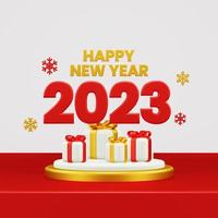 contento nuovo anno 2023 3d rendere composizione con ornamento per evento promozione sociale media e atterraggio pagina foto