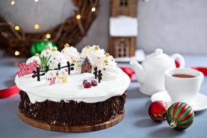 Natale torta decorato con inverno scena foto