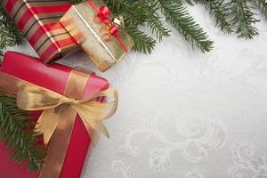 seta Natale sfondo con gilfs e pino rami foto