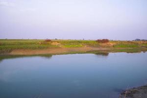 canale con verde erba e vegetazione riflessa nel il acqua nelle vicinanze padma fiume nel bangladesh foto