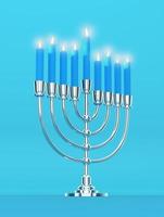 contento hanukkah - argento realistico menorah, candela In piedi candelabro con illuminato candele - 3d illustrazione rendere foto