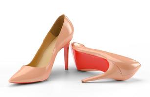 Da donna beige scarpe con rosso suole isolato su un' bianca sfondo. 3d interpretazione illustrazione. foto