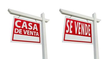 Due spagnolo vero tenuta segni con ritaglio percorsi su bianca foto