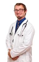 sorridente maschio medico su bianca foto