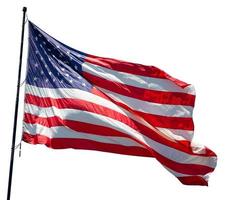 americano bandiera agitando nel il vento isolato su bianca. foto