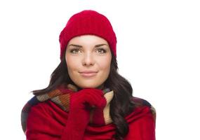 contento misto gara donna indossare inverno cappello e guanti foto