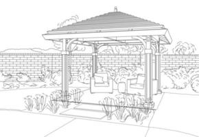 illustrazione di bellissimo pergola nel indietro cortile. foto