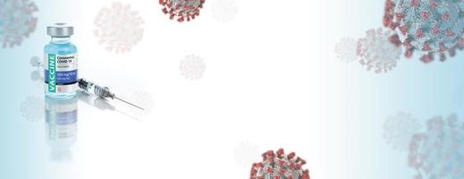 coronavirus covid-19 vaccino fiala contro molecola sfondo striscione. foto