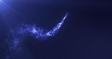 astratto volante magico raggiante linea di energia blu particelle nel il raggi di un' brillante sole su un' buio sfondo. astratto sfondo. video nel alto qualità 4k, movimento design foto