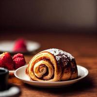 cannella rotolo o cannella ciambella con un' glassatura su superiore foto