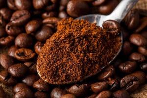 vicino su foto di cucchiaio con terra caffè