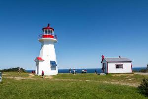 gaspésie penisola, Canada - agosto 9, 2015-vista di il phare de berretto ansimare, uno di di gaspesie molti iconico fari durante un' soleggiato giorno foto