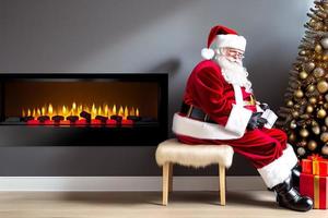 allegro Santa Claus è collocazione regalo scatole. allegro Natale e contento vacanze. foto