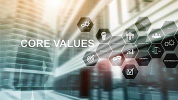 nucleo valori concetto su virtuale schermo. attività commerciale e finanza soluzioni foto