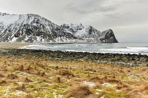 unstad spiaggia, lofoten isole, Norvegia foto