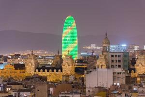 aereo Visualizza di il Barcellona orizzonte a notte nel catalogna, Spagna. foto