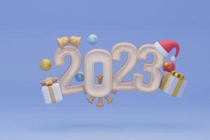 contento nuovo anno bianca numero cartello 2023. allegro christma festivo. 3d interpretazione foto