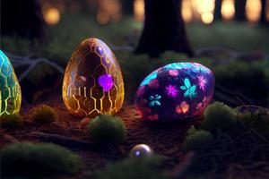 Pasqua, aprile 9, cristiano giorno per commemorare il risurrezione di Gesù, un' simbolo di speranza, rinascita e perdono, il Pasqua uovo caccia decora uova con modelli e luminosa colori. foto
