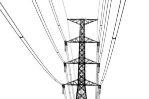 silhouette di alto voltaggio trasmissione torri su bianca sfondo foto