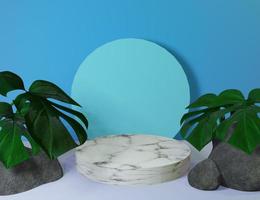 blu Prodotto Schermo 3d marmo podio con natura minimo sfondo foto