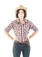 giovane donna nel un' cowboy cappello e plaid camicia foto