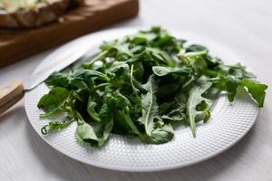 fresco rucola insalata su un' piatto. concetto di dieta o disintossicazione o vegetariano foto