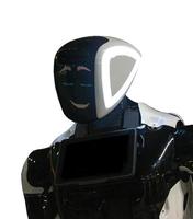 avvicinamento di umanoide robot testa con microtelecamere occhi foto