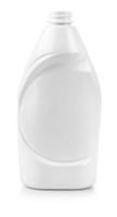 Aperto bianca plastica bottiglia con suo coperchio accanto, isolato su bianca foto