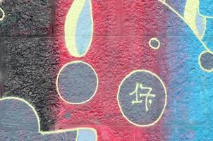 frammento di graffiti disegni. il vecchio parete decorato con dipingere macchie nel il stile di strada arte cultura. multicolore sfondo struttura foto