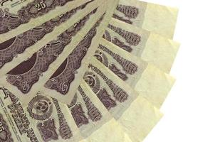 25 russo rubli fatture bugie isolato su bianca sfondo con copia spazio impilati nel fan forma vicino su foto
