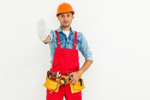 costruzione lavoratori su un' bianca sfondo foto