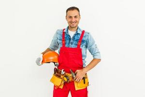 costruzione lavoratori su un' bianca sfondo foto