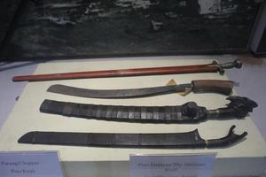 un' collezione di parecchi storico machete, storico machete nel il Museo foto
