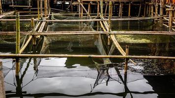 tradizionale pesce azienda agricola nel tondano lago fatto di bambù foto