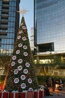 Natale albero illuminato nel il sfondo edifici, Messico Guadalajara foto