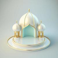 islamico Ramadan podio sfondo di futuristico e moderno 3d realistico moschea con scena e palcoscenico per Prodotto Schermo foto