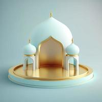 Ramadan islamico scena con d'oro 3d realistico moschea palcoscenico e podio per Prodotto presentazione foto