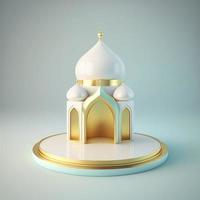 islamico Ramadan podio sfondo di futuristico e moderno 3d realistico moschea con scena e palcoscenico per Prodotto Schermo foto